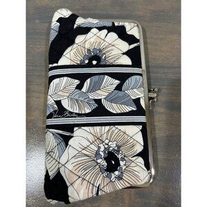 Vera Bradley Camellia Quilted Clutch Wallet Black Ivory Tan Gray Floral Leaf